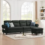 Splash 4-Seater L-Shaped Reversible Sectional Sofa with Storage Ottoman