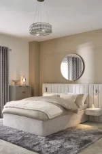 Splash Upholstered Ottoman Bed with Bedside Tables and Built-In Lights