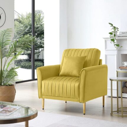 Kivona Channel Tufting Velvet Upholstered Accent Chair