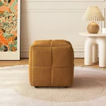Splash Cubic Linen Pouf Ottoman in Brown