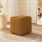 Splash Cubic Linen Pouf Ottoman in Brown