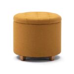 Kivona Round Linen Ottoman Storage Stool Box