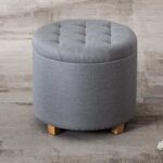 Kivona Round Linen Ottoman Storage Stool Box