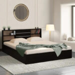 Stylish Engineered Wood Bed with Storage Headboard
