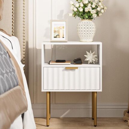 Kivona Fluted Nightstand with Gold Legs