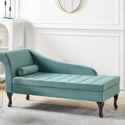 Kivona Left-Hand Velvet Chaise Lounge with Storage - Teal