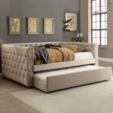 Elegant Ivory Twin Daybed with Trundle