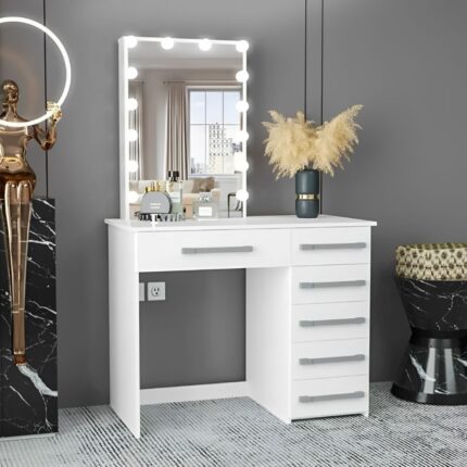 Splash Modern Lighted Makeup Table with Mirror