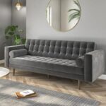 Kivona Mid-Century Grey Velvet Sofa Set