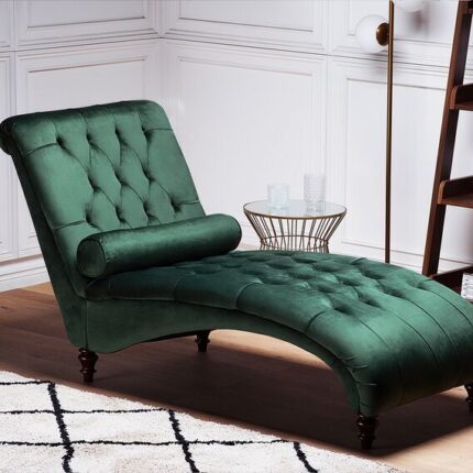 Kivona Muret Light Grey Velvet Chaise Lounge