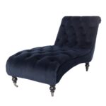 Kivona Velvet Navy Blue Chesterfield Chaise Lounge