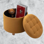 Kivona Round Linen Ottoman Storage Stool Box
