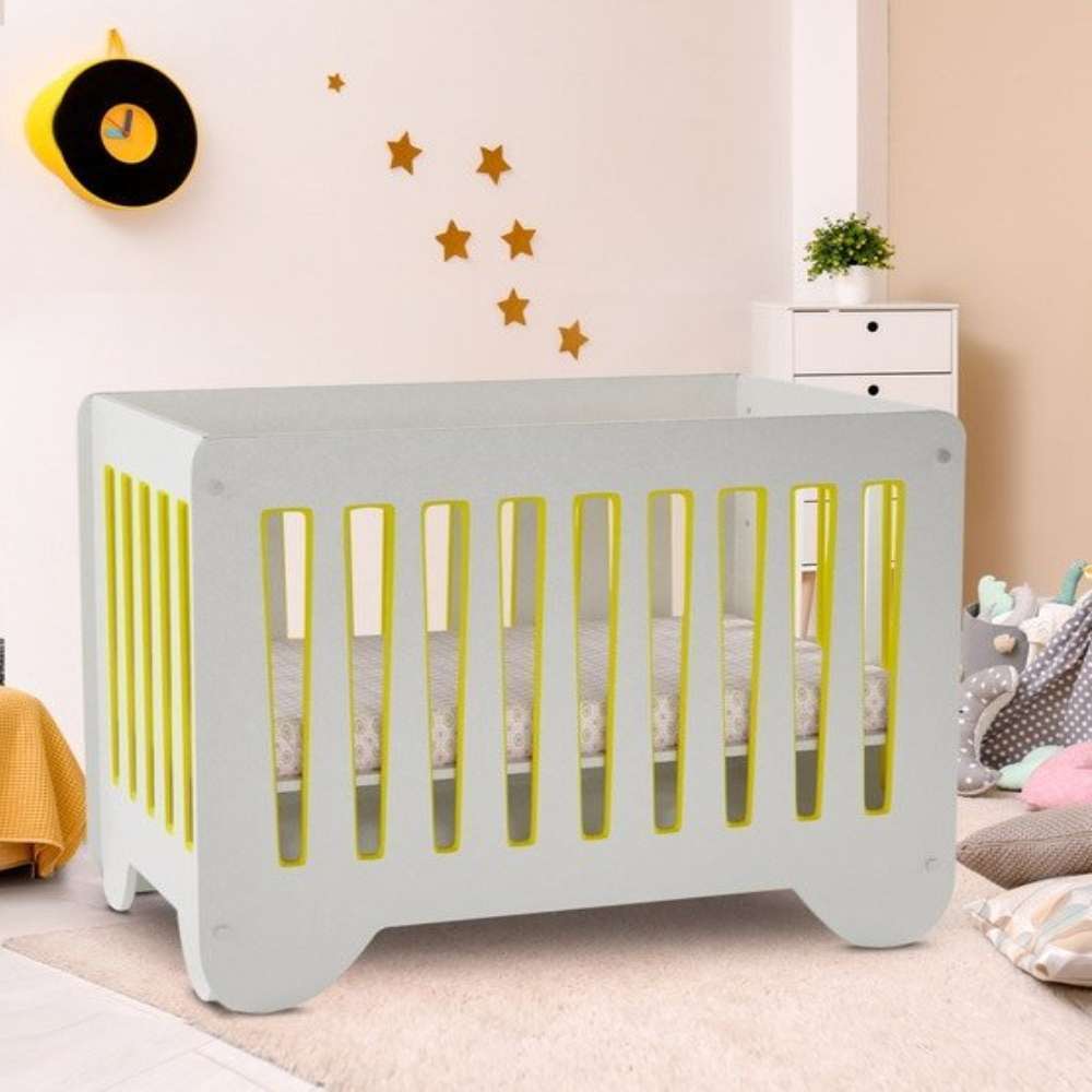 Kivona Baby Crib with Side Railing in Yellow Kivona Baby Crib with Side Railing in Yellow
