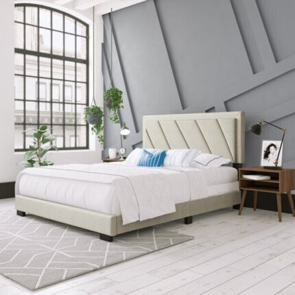 Kivona Modern Wingback Bed with Geometric Headboard