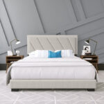 Kivona Modern Wingback Bed with Geometric Headboard