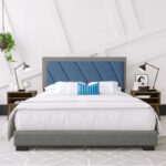 Kivona Modern Wingback Bed with Geometric Headboard