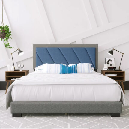 Kivona Modern Wingback Bed with Geometric Headboard