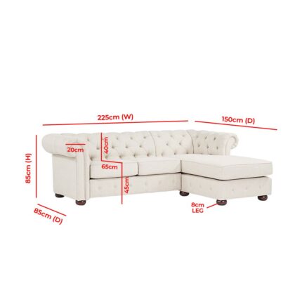 Kivona Modern Chesterfield Sofa with Tufted Scroll Arms