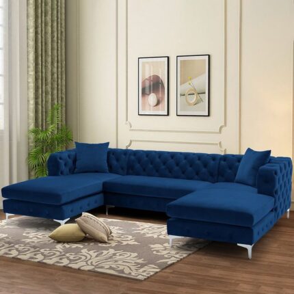 Kivona U-Shaped Sofa with Velvet Upholstery