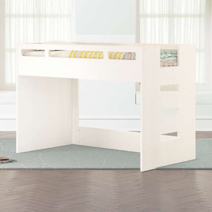 Kivona Glaze Twin Loft Bed in White with Right Ladder