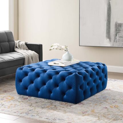 Kivona Ullervad Button-Tufted Large Square Velvet Ottoman